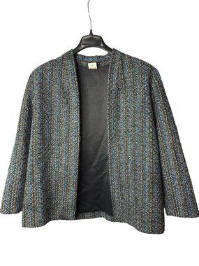 Graff Californiawear Open front Blazer Jacket Size 16 Multicolor Striped Vintage